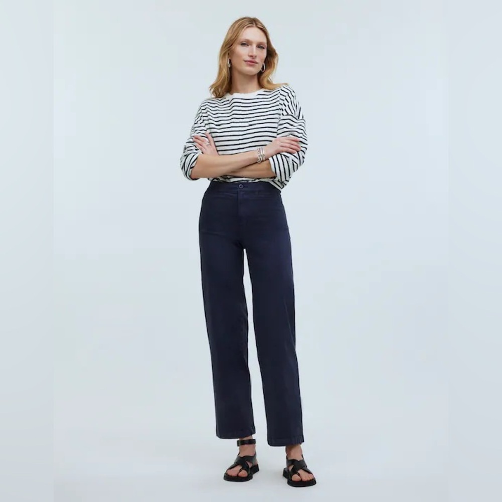 Madewell The Emmett Wide-Leg Crop Pant: Welt Pocket Edition comfort stretch